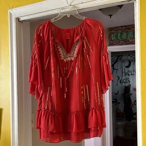 V Cristina blouse with sequin appliqué and beading around the chest area